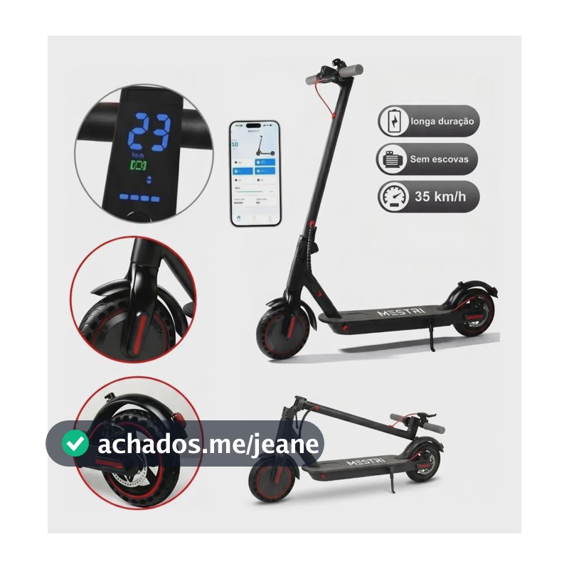 Patinete Scooter Elétrico Dobrável Com Velocidade E Autonomia De 30 Km Bluetooth Cor Preto MESTRI M-140