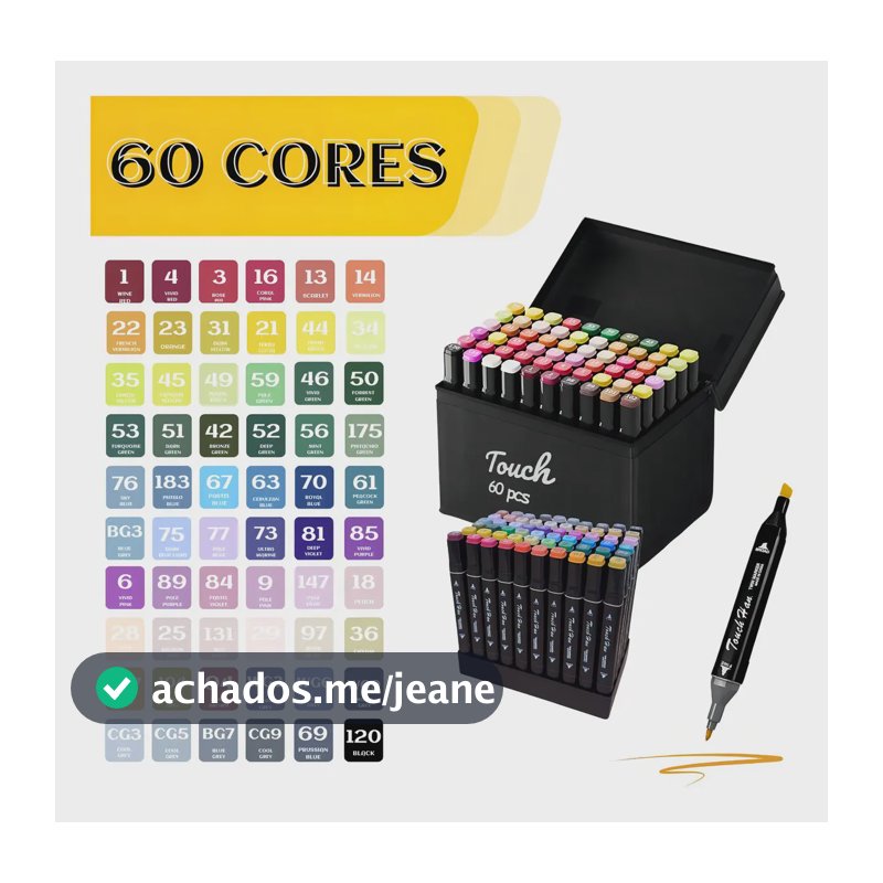 KIT 60 Canetas Marcadoras Permanentes Ponta Dupla 60 Cores Artísticas