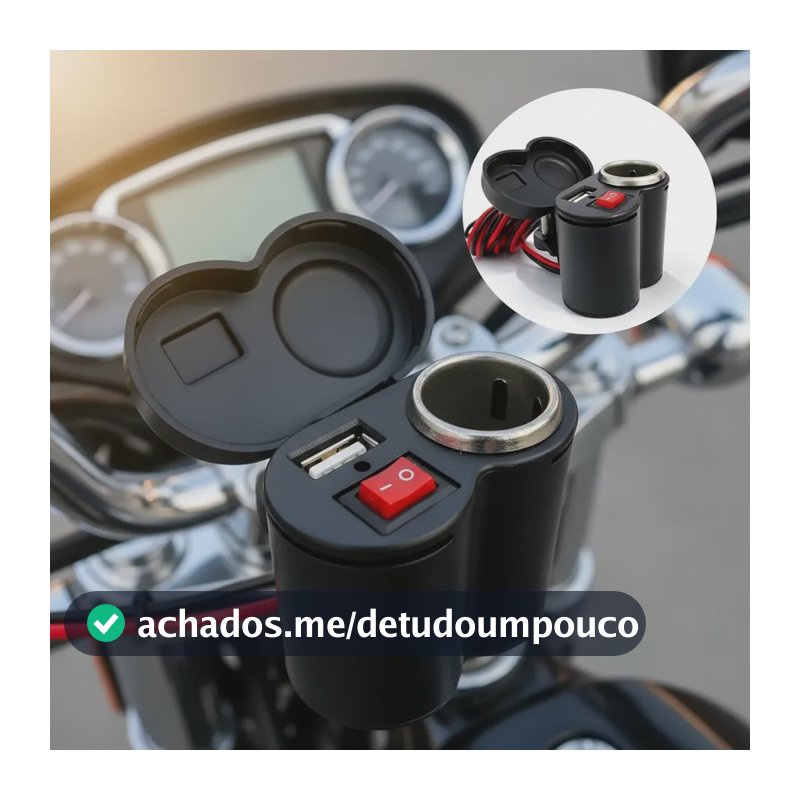 Tomada Moto 12v 2 Em 1 Usb E Isqueiro Impermeável Com Tampa