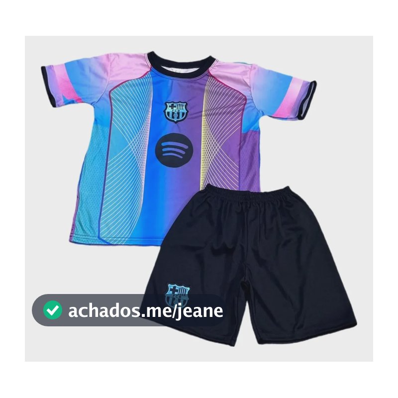 Kit Conjunto Infantil De Time Barcelona Camisa+shorts Cor Barcelona Lilás Tamanho 14