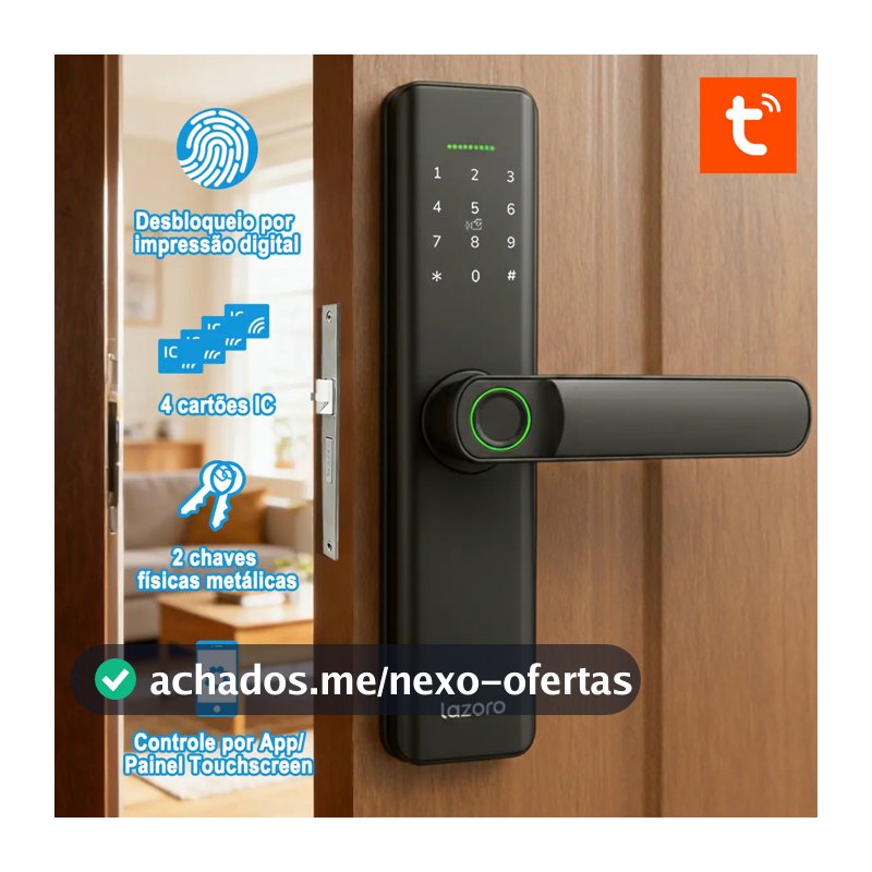Fechadura Eletronica Digital Com Biometria, Senha, Cartão Ic E Tuya App Bluetooth LAZORO LAM-525B