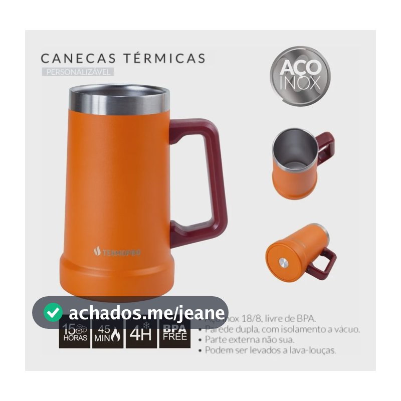 Caneca Termica Para Cerveja Termopro 709ml Cor Laranja Liso