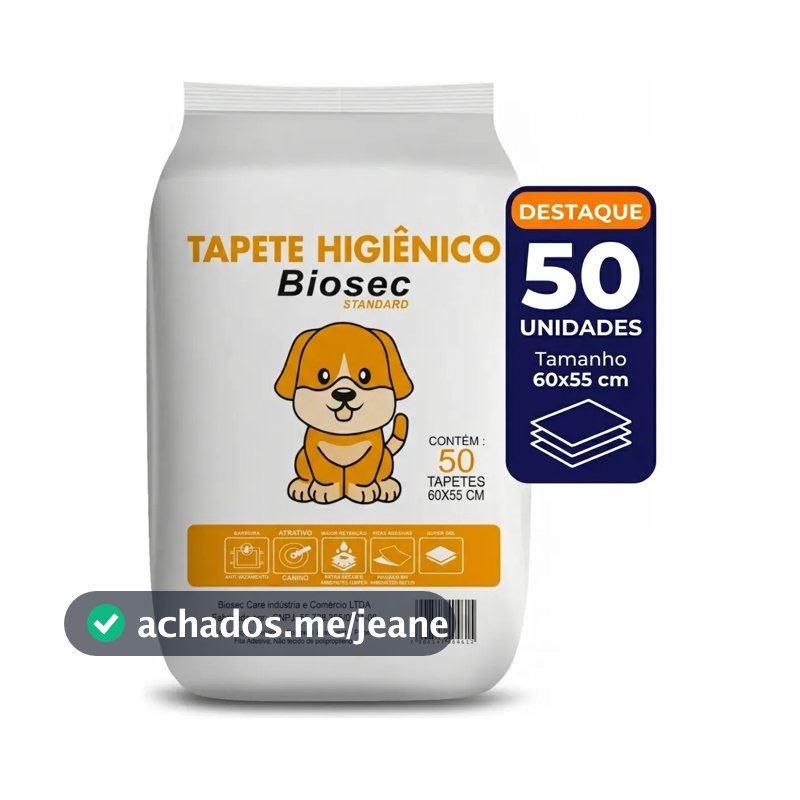 Tapete Higiênico para Cachorro 50 Unidades 60x55cm com Gel Absorvente Fralda Manta Pet Cão Com Fitas Adesivas Anti Odor Atrativo Canino