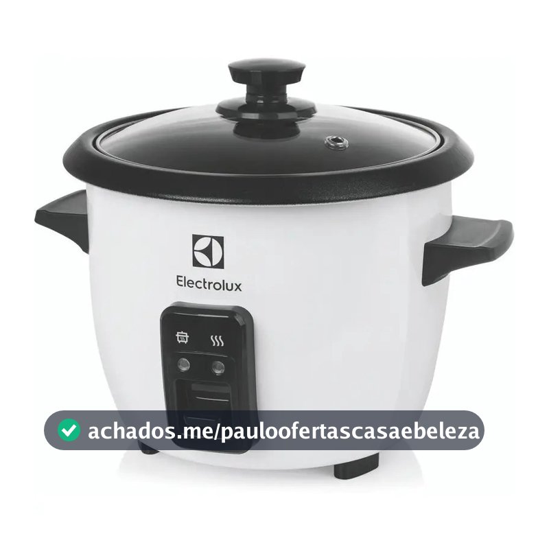 Panela Elétrica Electrolux vapor arroz capacidade 1,3L 7 xícaras manter aquecido panela removível antiaderente tampa vidro RCB50 branca por Rita Lobo