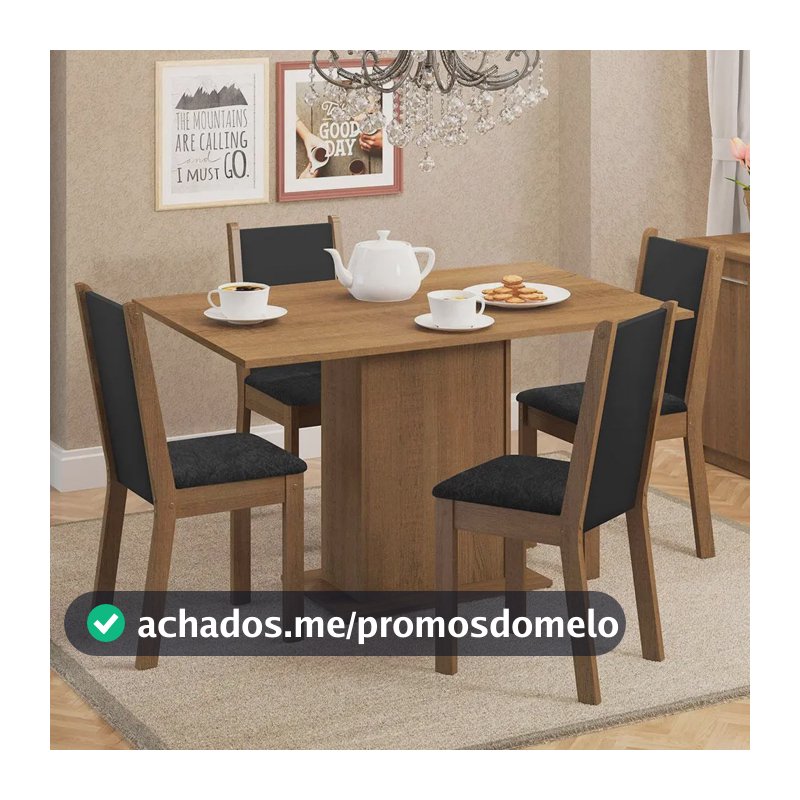 Sala De Jantar Madesa Talita Mesa Tampo Madeira 4 Cadeiras Cor Rustic/Preto/Oxford Desenho do tecido das cadeiras Liso