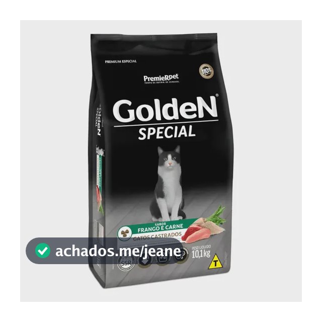 Ração Golden Premium Especial Castrado Carne Frango Gato Adulto 10,1kg