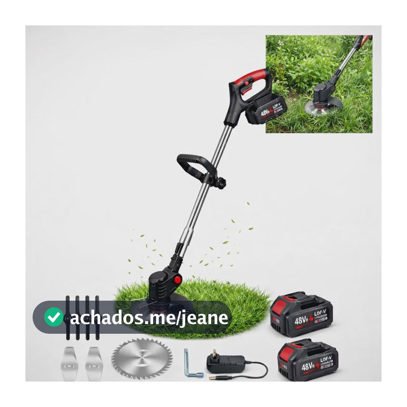 Roçadeira Elétrica De Grama 48v Com 2 Baterias E Lâminas Kit 48v
