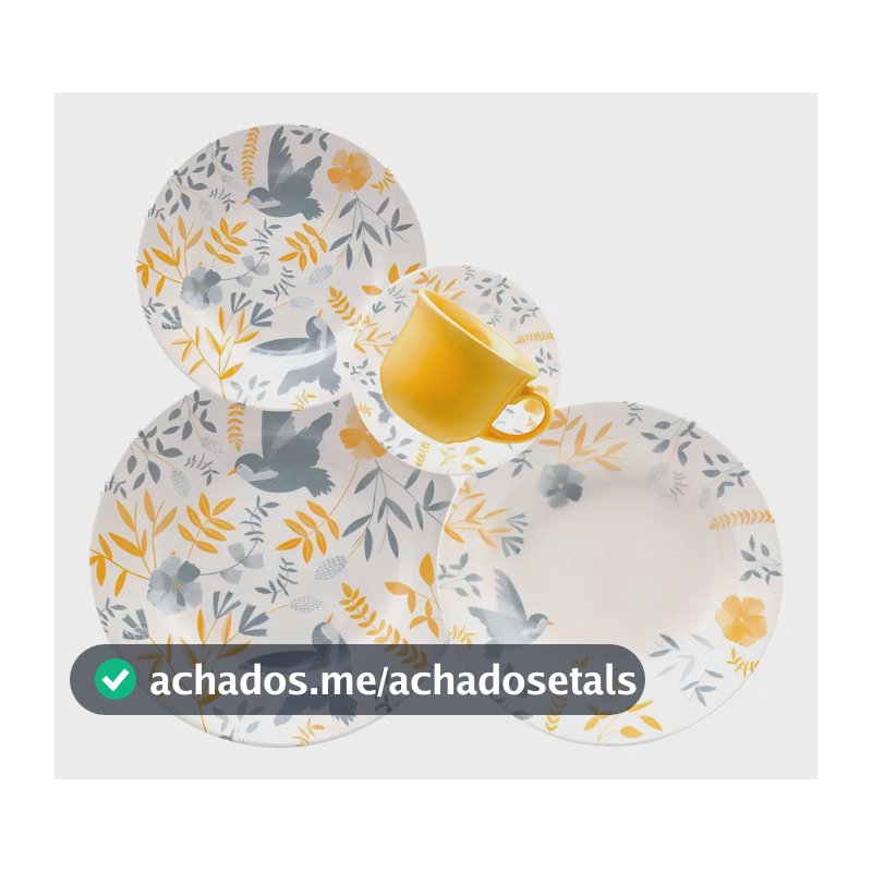 Jogo de Jantar e Chá 20 Peças Biona Donna Cerâmica Amarelo Florido