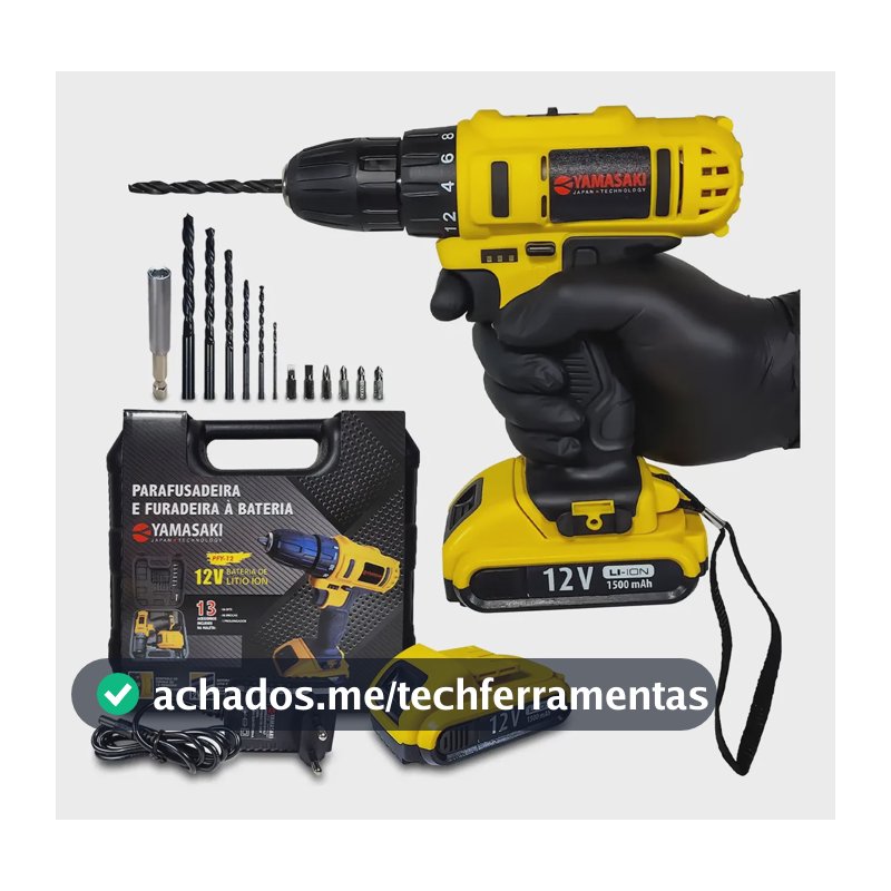 Parafusadeira E Furadeira 12v + Maleta E Acessórios Amarelo 12v 60 Hz