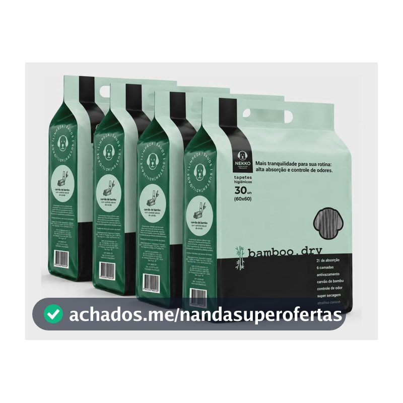 Tapete Higiênico Premium Cachorro 60x60 Bamboo.dry Nekko 4 Pacotes 120 Tapetes