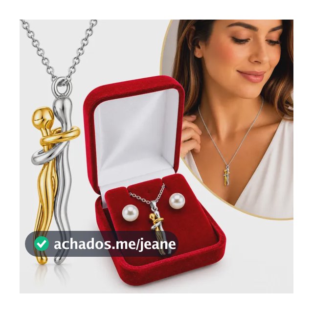 Colar Pingente Abraço Banhado Ouro 18k Caixa Presente Veludo