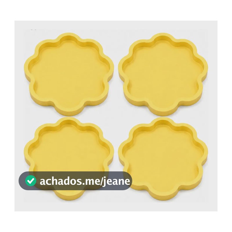 Kit 4 Bandejas Acrílico Formato Pétala Decoração Festa Amarelo