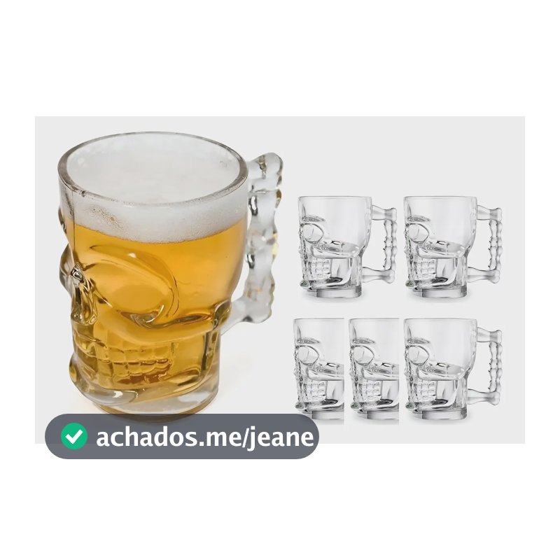 Jogo 6 Canecas de Vidro Caveira Rock Lyor 510ml para Chopp e Cerveja