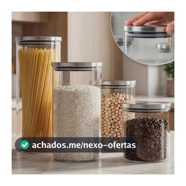 Porta Mantimentos 4 Potes Herméticos De Vidro Tampa Inox Alimentos Kit Cozinha Sólar
