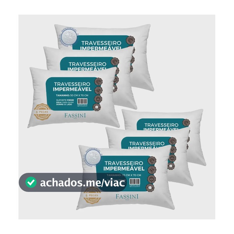 Kit 6 Travesseiros Antialérgico Impermeável 50x70 Lavável  Branco
