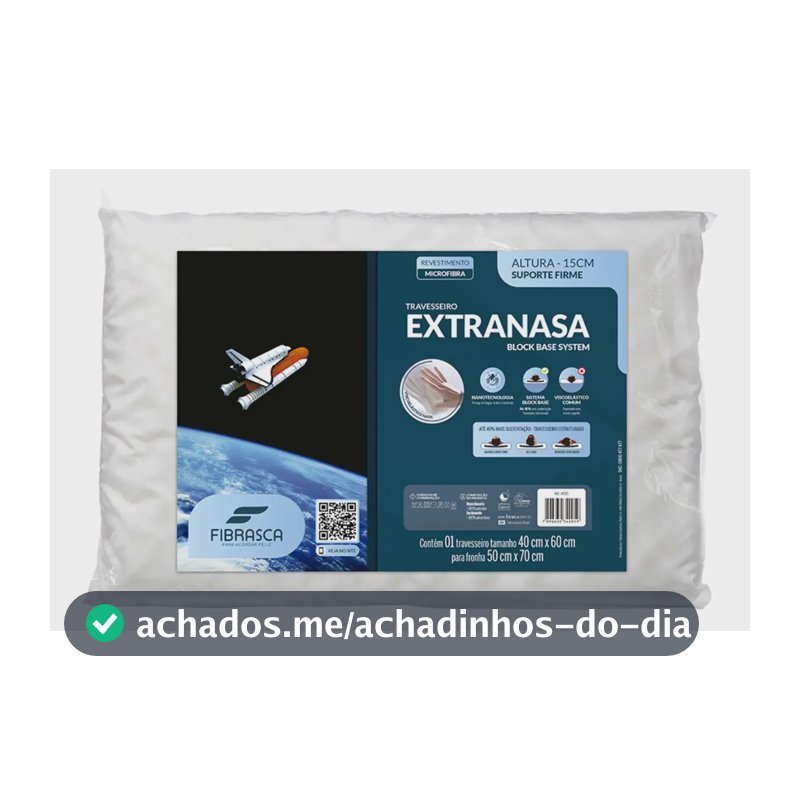 Travesseiro Fibrasca Nasa Extranasa, Antialérgico e Lavável, Branco