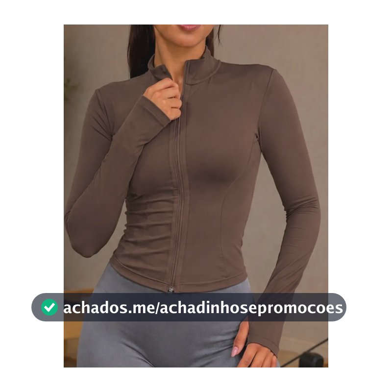 Jaqueta Yoga Fitness Feminina Zíper Manguito Academia Marrom M