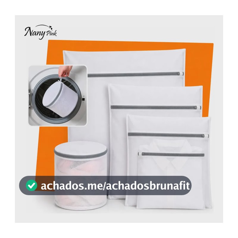 Kit 5 Sacos Para Máquina De Lavar Roupa Rede Protetora Para Lavar Roupas Delicadas Lingerie Meias Tênis E Roupas Íntimas Saco Protetor Lavanderia Com Zíper Resistente - NANY PINK