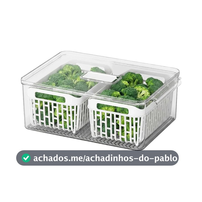 Organizador de Geladeira Com Tampa 2 Cestos Dry 6,7 Litros Branco Coza
