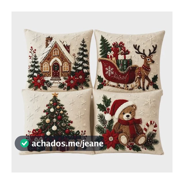 Capa De Travesseiro De Natal De 4 Unidades Com Estampa Decor