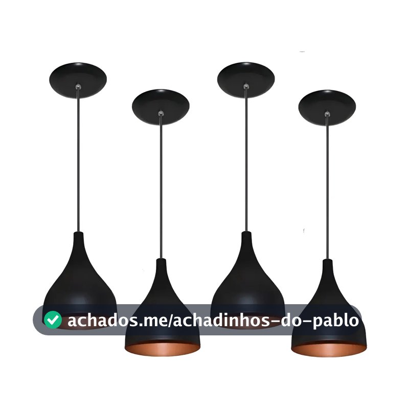 Kit 4 Lustre Pendente Gota Luminaria Sala/ Cozinha/ Balcão Cor Preto