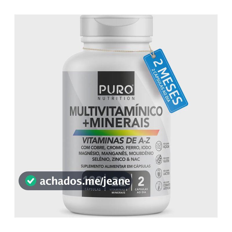 Multivitamínico Puro Nutrition, 22 Vitaminas e Minerais de A-Z, 120 Cápsulas