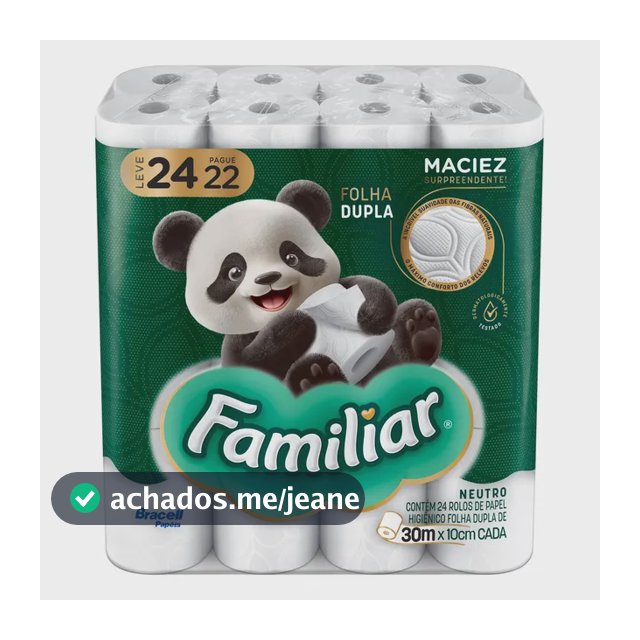 Papel Higiênico Familiar Folha Dupla Kit 24 Rolos de 30 m