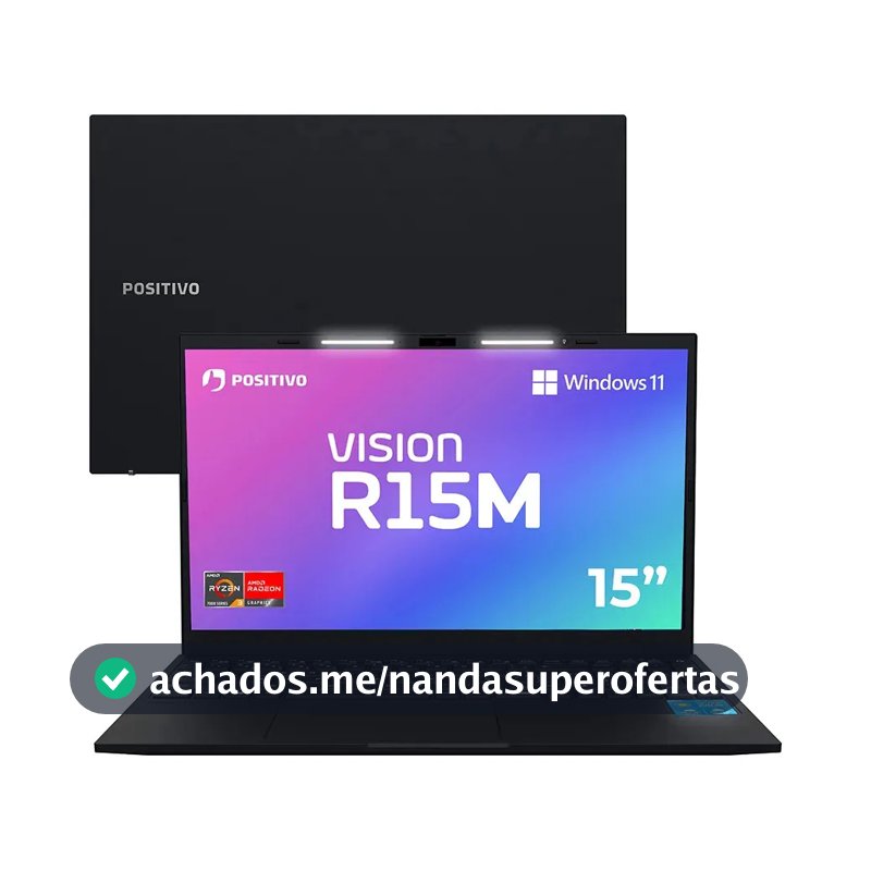 Notebook Positivo Vision R15M AMD Ryzen 3-7330U Windows 11 8GB RAM 256GB SSD Wi-Fi 6 Tela 15” Full HD IPS Antirreflexo - Minitela - Permite upgrade de memória RAM e SSD - Preto