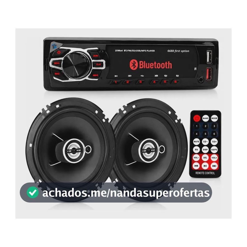 Kit Som Radio Automotivo Bluetooth Fm Usb + 2 Alto Falantes