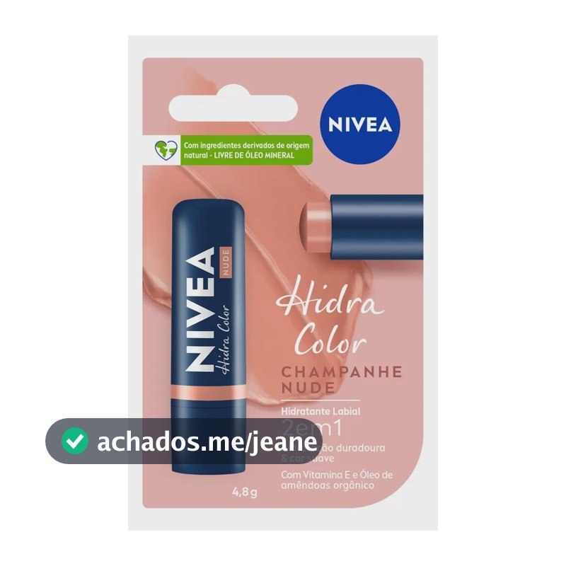 NIVEA Hidratante Labial Hidra Color 2 em 1 Nude 4,8g, Hidratação Duradoura, Cor Intensa, Lábios Protegidos