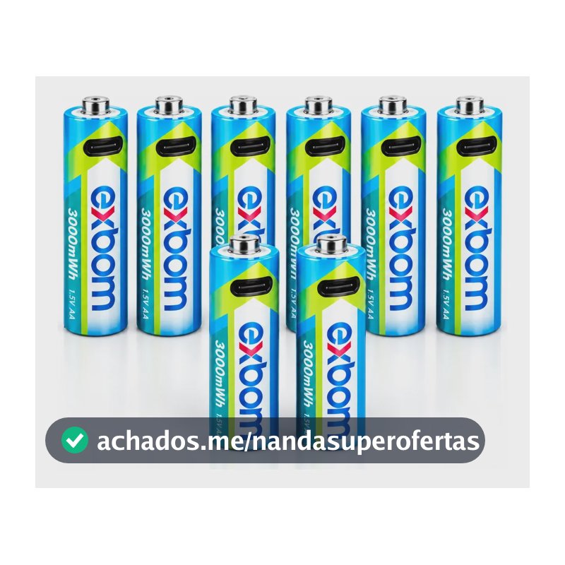 Kit 8 Pilhas Recarregáveis Aa Lítio 1.5v Usb-c 2 Cabos Exbom