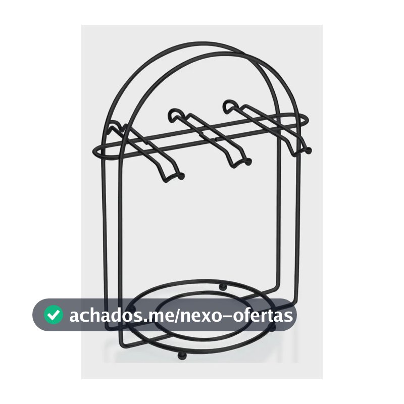 Organizador de Xícaras MASTER COOK em Aço Cromado Preto com 6 Ganchos