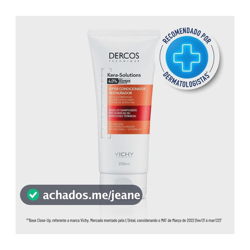 Condicionador Reparador para Cabelos Danificados e com Química Ação Antifrizz e Hidratação Kera Solutions Dercos Vichy 200ml