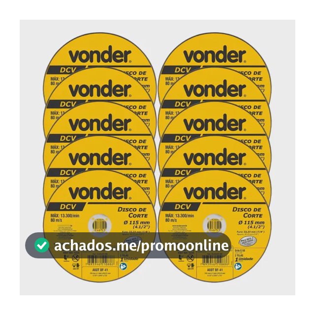 10un Disco De Corte Inox Fino 115mm Vonder P/ Esmerilhadeira Amarelo