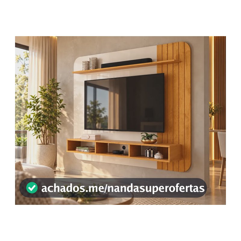 Painel Para Tv Até 55 Polegadas Com Prateleira Linea Off-white/naturalle