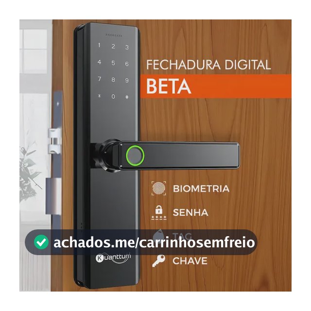 Fechadura Digital Kuanttum Beta de Embutir com Biometria, Senha e RFID para Porta de Madeira