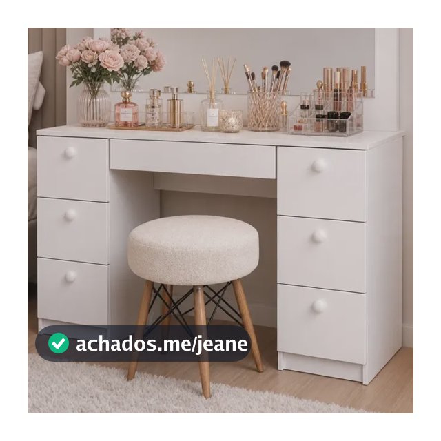 Penteadeira Cristal Espelho Camarim 7 Gavetas Quarto Branco