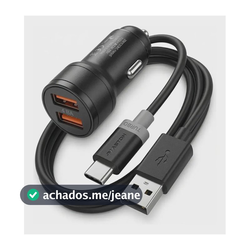 Carregador Veicular Turbo 2 Usb + Cabo De Carregamento Usb-c