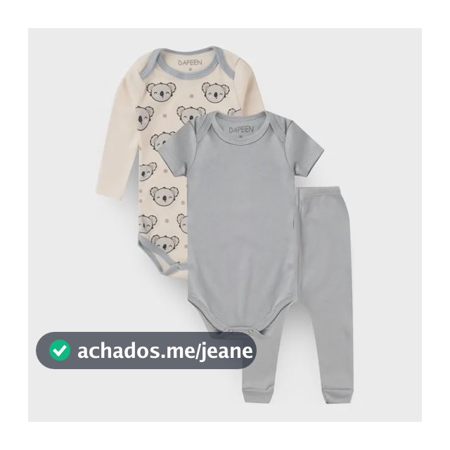 Kit 3 Peças Bebê Menino Coala Body E Calça Algodão