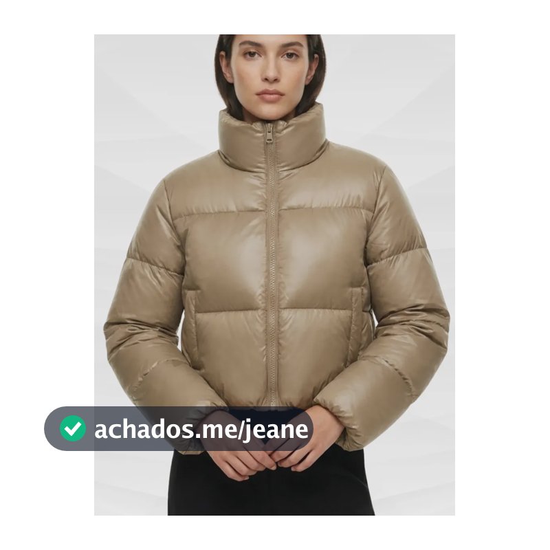 Jaqueta Puffer Cropped Feminina Sem Capuz Bobojaco Premium Cáqui G