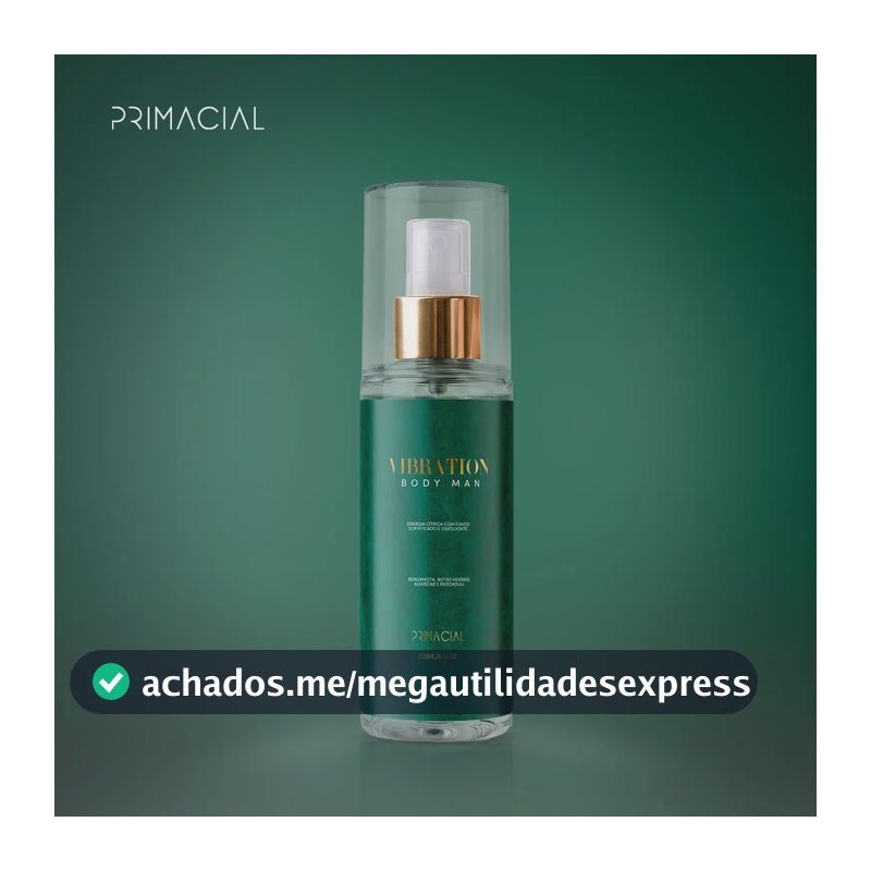 Body Splash Masculino Vibration 200ml - Primacial Perfume Bergamota Fresco