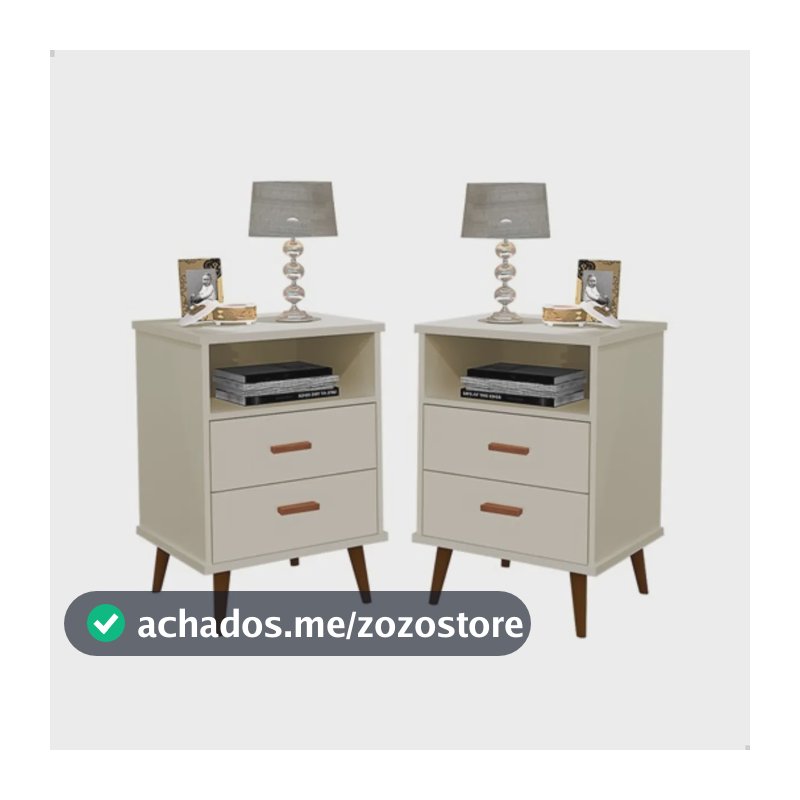 Kit 2 Mesa De Cabeceira Criado Pé Palito Retrô Quarto Itália Brilhante Off White