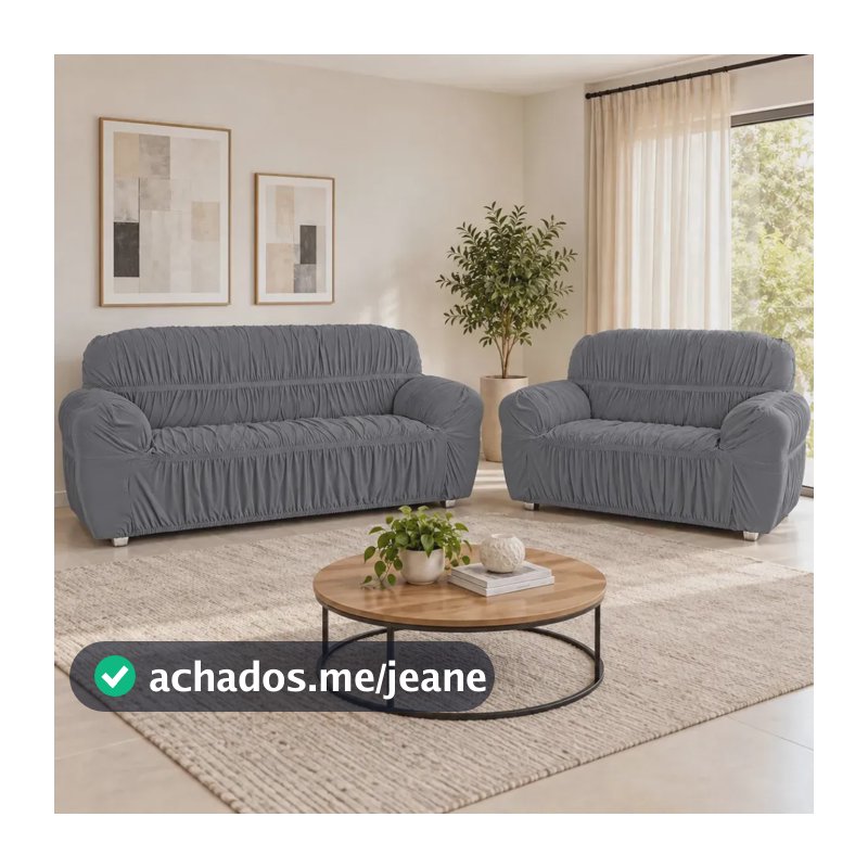Kit Capa Protetora Sofá 2 e 3 Lugares Texfine Elástica Cinza