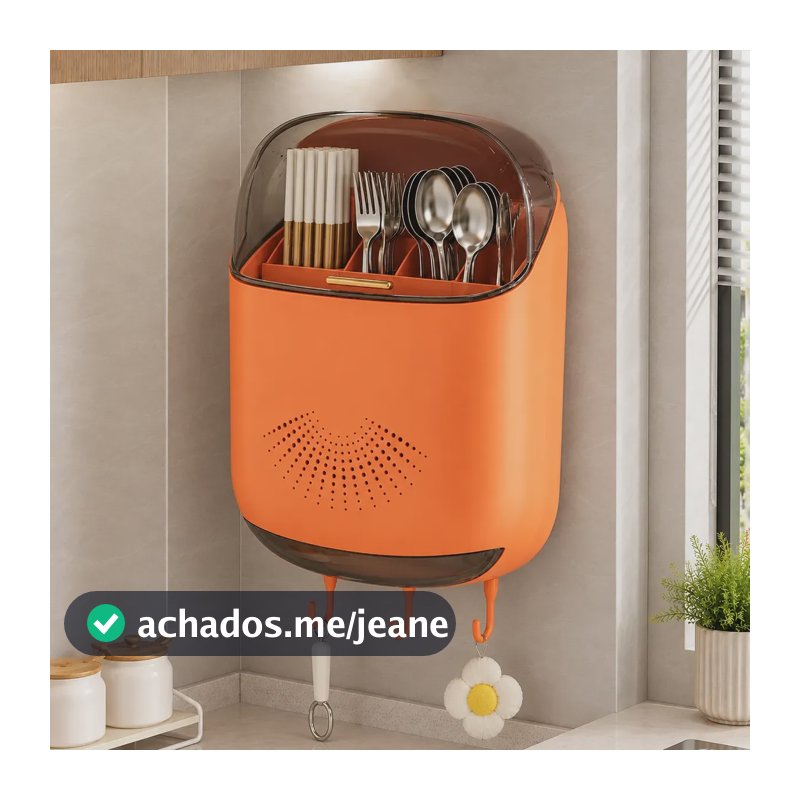 Porta Talheres De Parede Com Tampa Organizador Cozinha Laranja