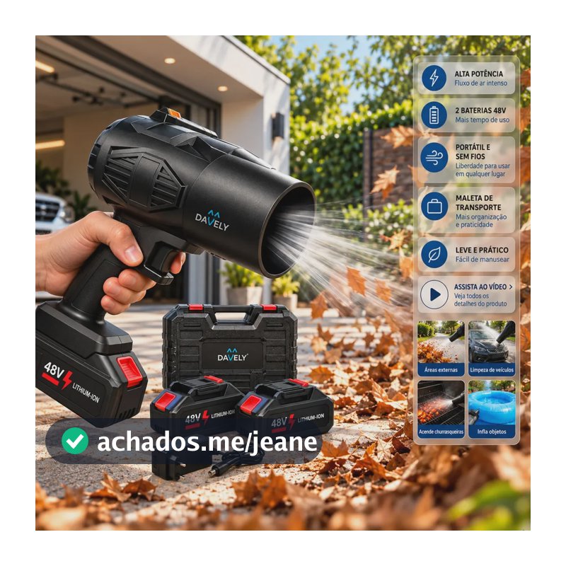 Soprador de Folhas E Ar Turbo Ventilador Assoprador Portátil Sem Fio 48V Com 2 Baterias Recarregáveis E Carregador Para Limpeza Jardim Garagem Calçada Quintal Poeira E Resíduos Leves Davely