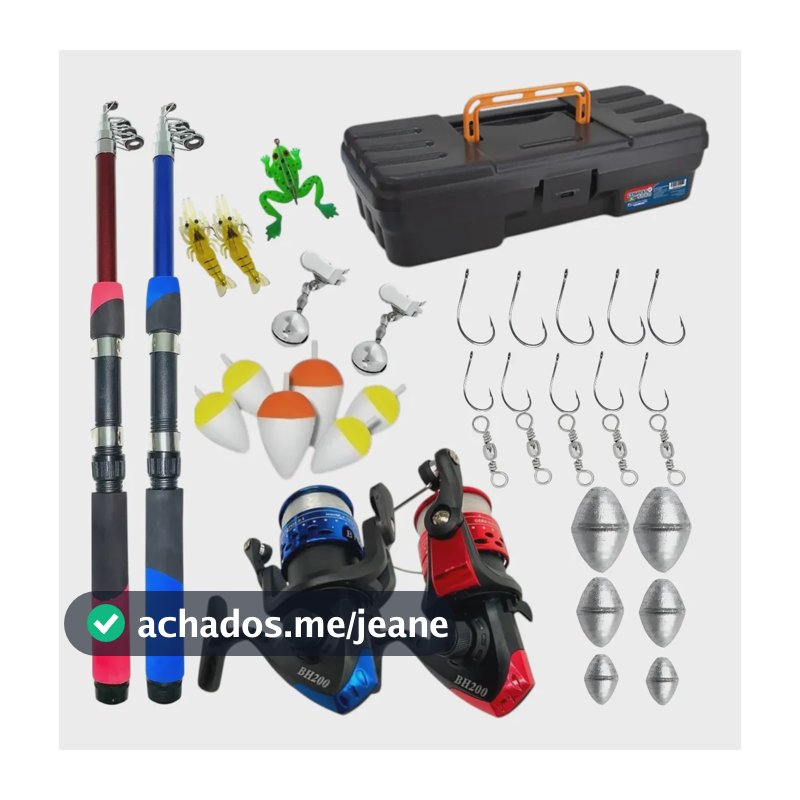 Kit De Pesca Barato 2 Varas + 2 Molinetes E  Acessórios Sortidas