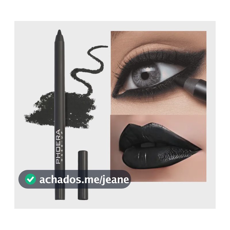 Lápis Delineador Phoera Preto Black Swan, À Prova d'Água e Longa Duração