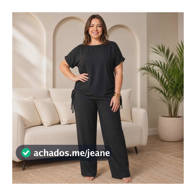 Blusa Drapeada Decote Redondo Feminina Plus Size Curvy Preto Liso G1