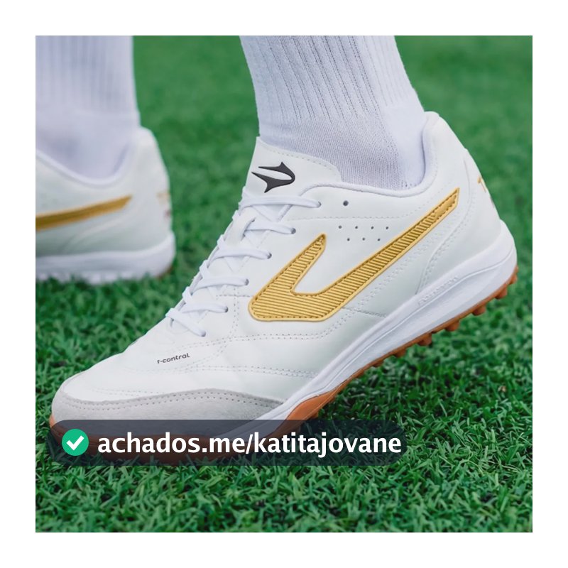Chuteira Society Topper Maestro Pro Vi Em Couro Reforçada Branco/ouro 44 Br
