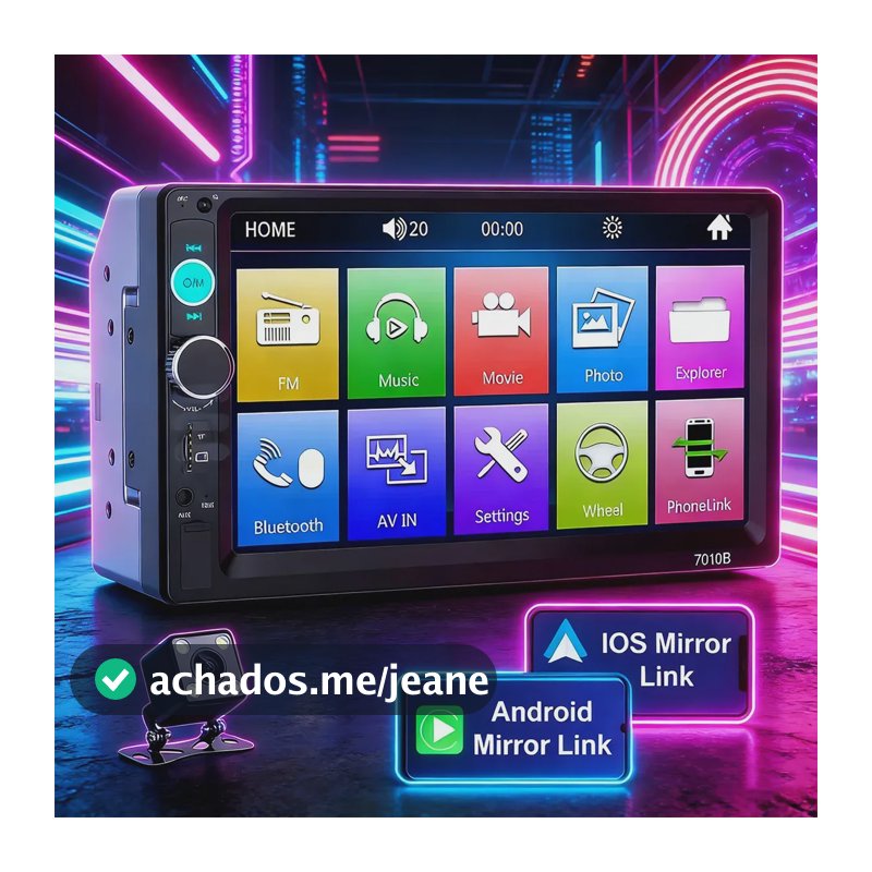 Central Multimídia 2din Universal7 Bluetooth Espelha Camera